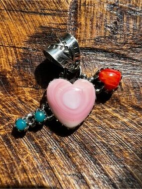 Sterling Queen Conch Heart Arrow Pendant Kingman Turquoise Spiny Oyster